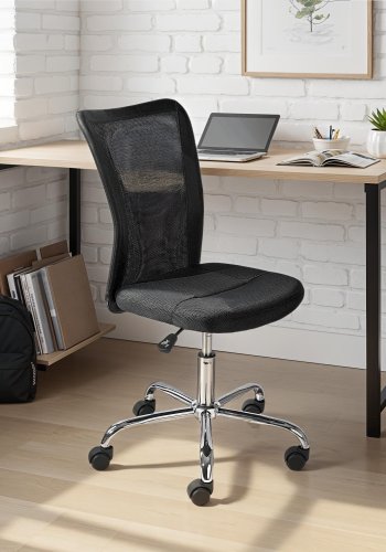 NORDIC LIVING COLLECTION Bonnie svingstol, svart metallramme, forkrommet netting + PU-metallramme med 5 sikkerhetshjul, trinnl�st h�ydejusterbart og svingbart sete