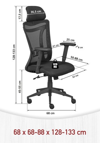 NORDIC LIVING COLLECTION Ergonomisk snurrstol med 2 armst&ouml;d, h&ouml;jdjusterbar med 5 bromsade hjul