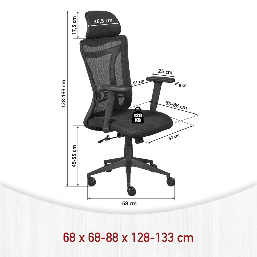 NORDIC LIVING COLLECTION Ergonomisk snurrstol med 2 armst&ouml;d, h&ouml;jdjusterbar med 5 bromsade hjul