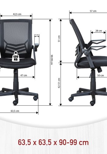 NORDIC LIVING COLLECTION Jilli Mesh snurrstol i svart med snurrsits, 5 lastberoende bromsade s&auml;kerhetshjul, f&auml;llbara armst&ouml;d, h&ouml;jdjusterbar via testad gaslyft