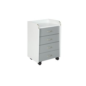 NORDIC LIVING COLLECTION Printi hvitgr� rullecontainer med oppbevaringsrom, 4 skuffer og 4 svingbare hjul