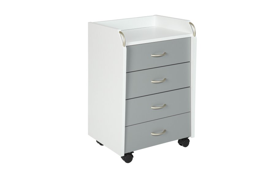 NORDIC LIVING COLLECTION Printi hvitgr� rullecontainer med oppbevaringsrom, 4 skuffer og 4 svingbare hjul