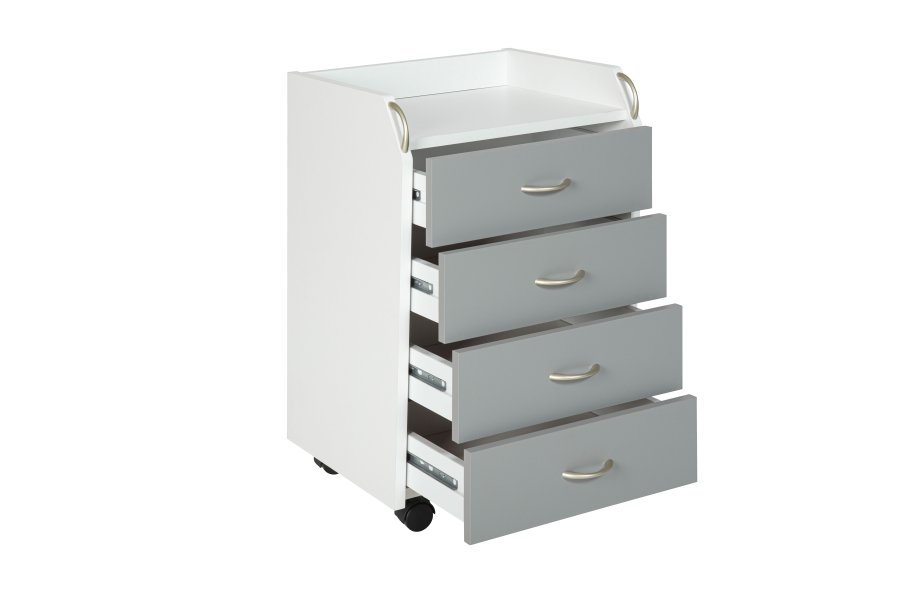 NORDIC LIVING COLLECTION Printi hvitgr� rullecontainer med oppbevaringsrom, 4 skuffer og 4 svingbare hjul
