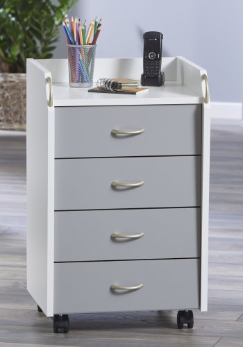 NORDIC LIVING COLLECTION Printi hvitgr� rullecontainer med oppbevaringsrom, 4 skuffer og 4 svingbare hjul