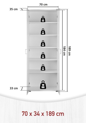 NORDIC LIVING COLLECTION Arconati multifunktionssk�p, 2 d&ouml;rrar, vit, med 2 g�ngj&auml;rnsf&ouml;rsedda d&ouml;rrar som &ouml;ppnas 90&deg;, 1,2 meter, hyllor med en lastkapacitet p� 5 kg.