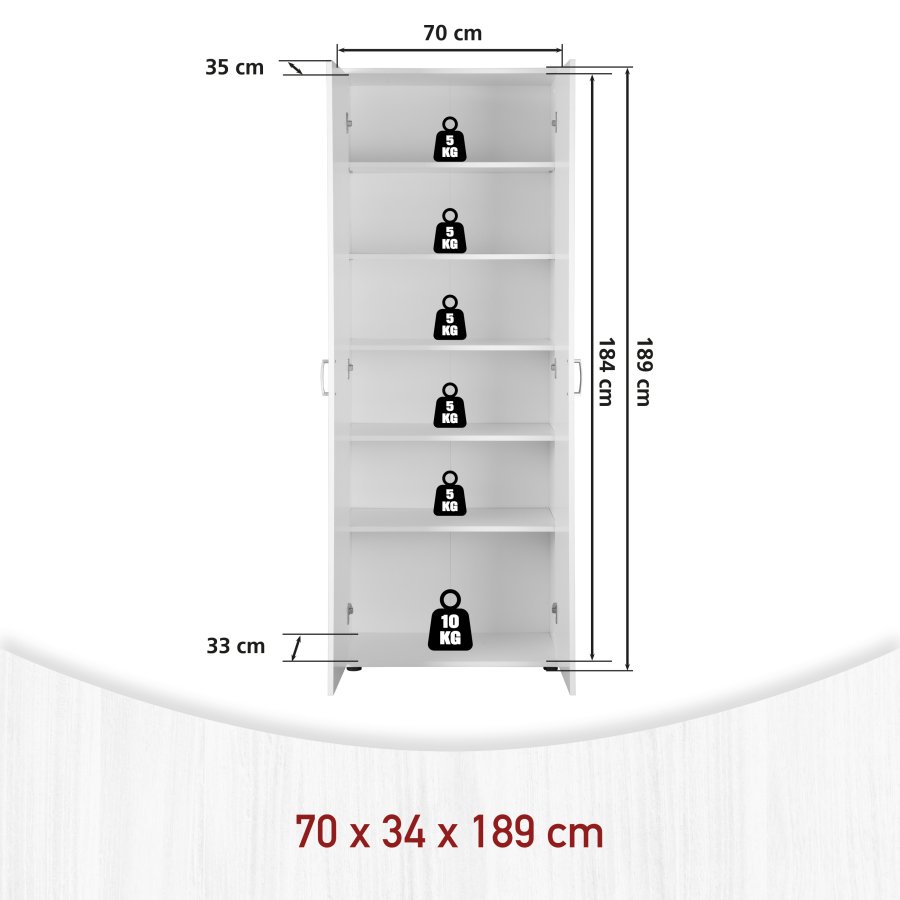 NORDIC LIVING COLLECTION Arconati multifunktionssk�p, 2 d&ouml;rrar, vit, med 2 g�ngj&auml;rnsf&ouml;rsedda d&ouml;rrar som &ouml;ppnas 90&deg;, 1,2 meter, hyllor med en lastkapacitet p� 5 kg.