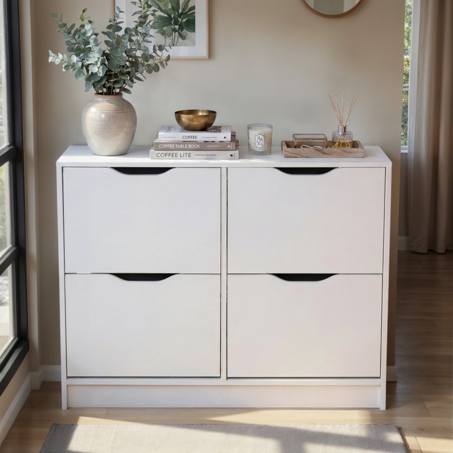 NORDIC LIVING COLLECTION Westphalen SK4 vitt skosk�p med 4 lutbara l�dor f�r f�rvaring av dina skor