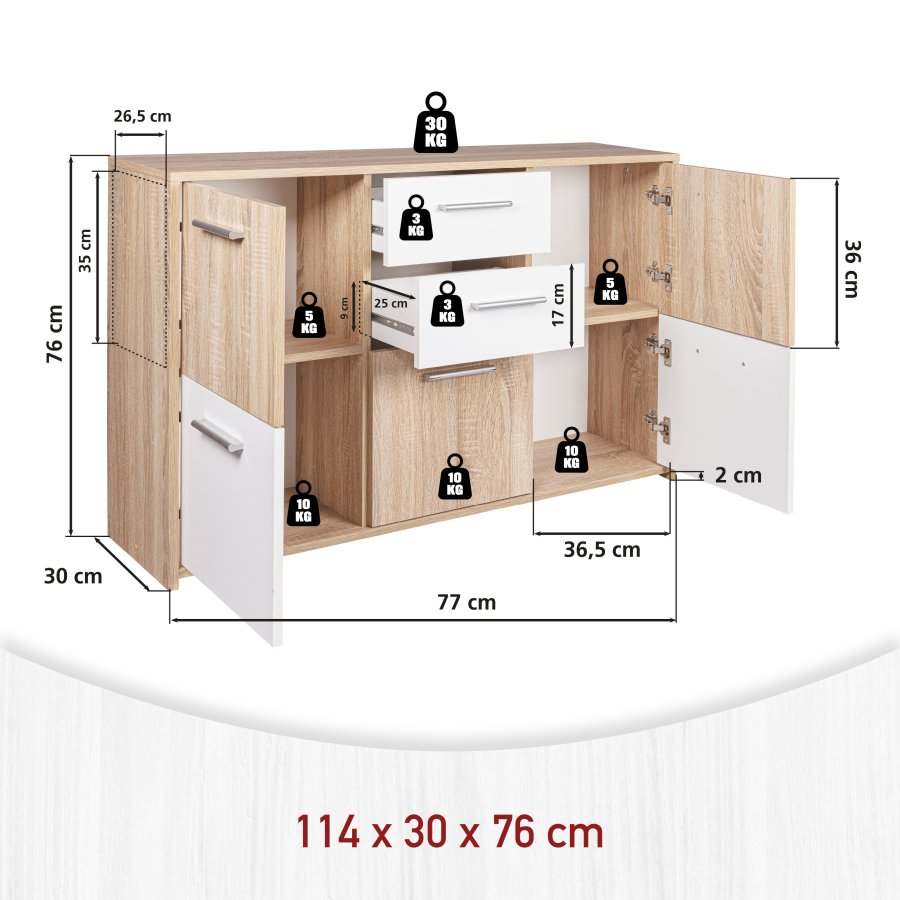 NORDIC LIVING COLLECTION Elvezia byr�, 5 d�rrar, 2 l�dor, Sonoma ekfinish