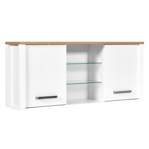 NORDIC LIVING COLLECTION Sicilia v&auml;ggsk�p i vit/hantverksm&auml;ssig ekfinish med 2 d&ouml;rrar och 4 hyllor, varav 2 i glas