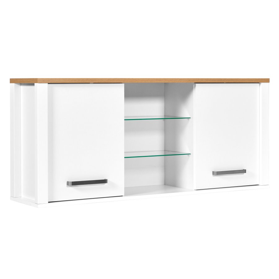 NORDIC LIVING COLLECTION Sicilia v&auml;ggsk�p i vit/hantverksm&auml;ssig ekfinish med 2 d&ouml;rrar och 4 hyllor, varav 2 i glas