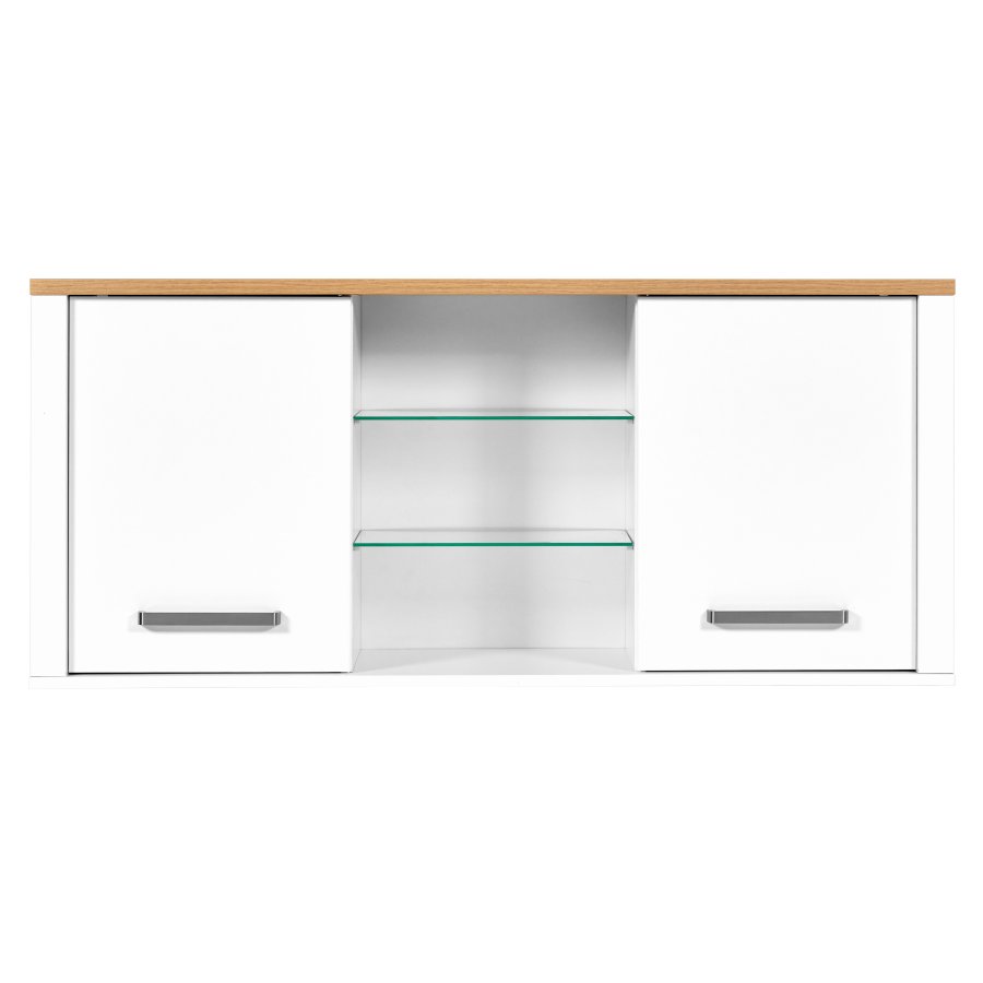 NORDIC LIVING COLLECTION Sicilia v&auml;ggsk�p i vit/hantverksm&auml;ssig ekfinish med 2 d&ouml;rrar och 4 hyllor, varav 2 i glas