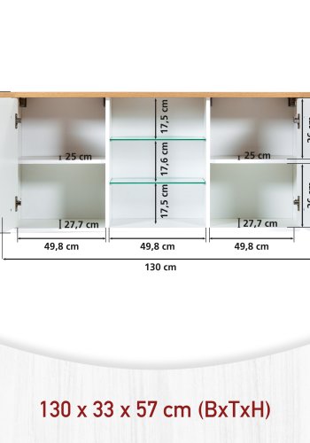 NORDIC LIVING COLLECTION Sicilia v&auml;ggsk�p i vit/hantverksm&auml;ssig ekfinish med 2 d&ouml;rrar och 4 hyllor, varav 2 i glas