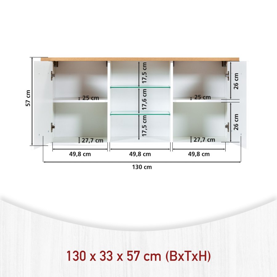 NORDIC LIVING COLLECTION Sicilia v&auml;ggsk�p i vit/hantverksm&auml;ssig ekfinish med 2 d&ouml;rrar och 4 hyllor, varav 2 i glas