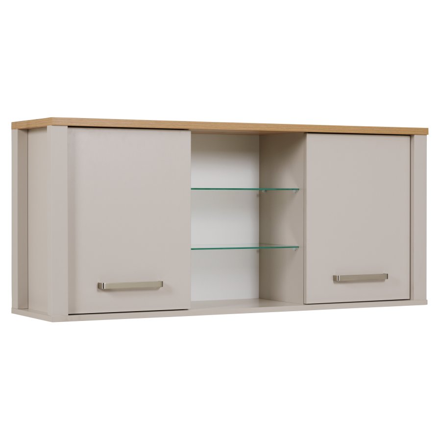 NORDIC LIVING COLLECTION V&auml;ggsk�p i Sardegna Kashmir/Artisan Oak-finish med 2 d&ouml;rrar och 4 hyllplan, varav 2 i glas.