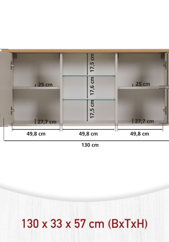 NORDIC LIVING COLLECTION V&auml;ggsk�p i Sardegna Kashmir/Artisan Oak-finish med 2 d&ouml;rrar och 4 hyllplan, varav 2 i glas.