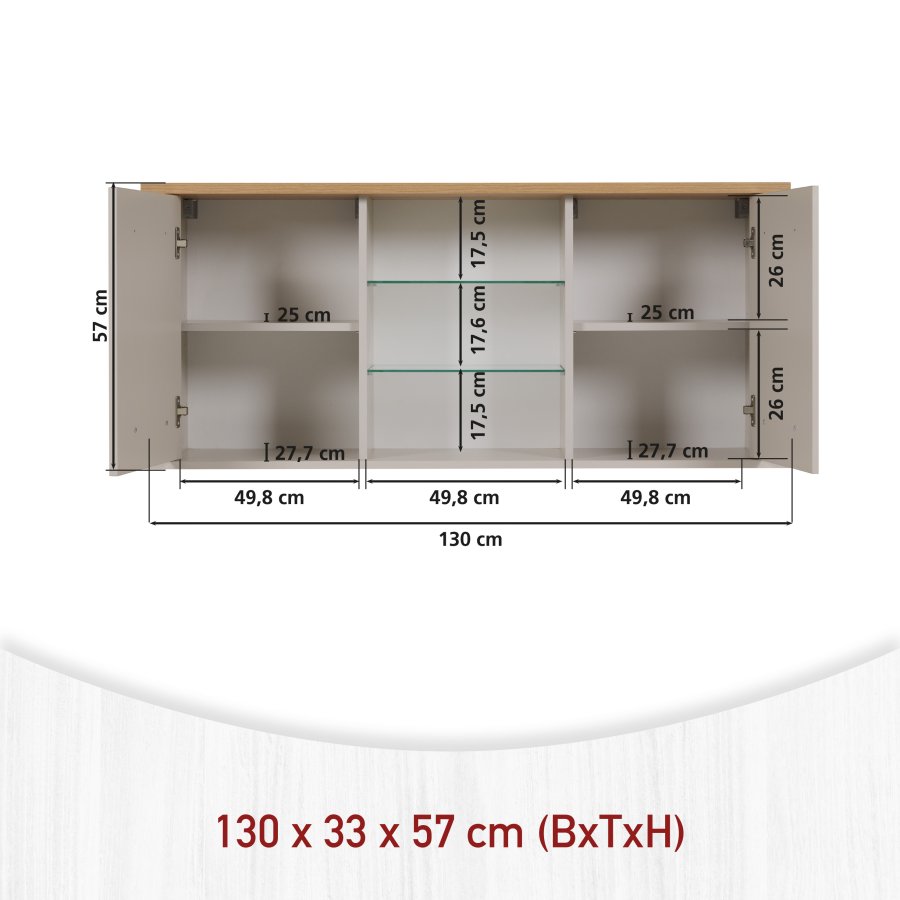 NORDIC LIVING COLLECTION V&auml;ggsk�p i Sardegna Kashmir/Artisan Oak-finish med 2 d&ouml;rrar och 4 hyllplan, varav 2 i glas.
