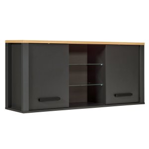 NORDIC LIVING COLLECTION Veneto v&auml;ggsk�p i antracit/hantverksm&auml;ssig ekfinish med 2 d&ouml;rrar och 4 hyllplan, varav 2 i glas