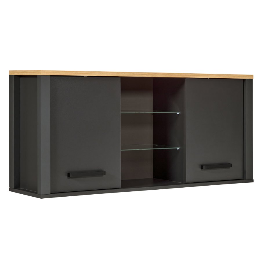 NORDIC LIVING COLLECTION Veneto v&auml;ggsk�p i antracit/hantverksm&auml;ssig ekfinish med 2 d&ouml;rrar och 4 hyllplan, varav 2 i glas