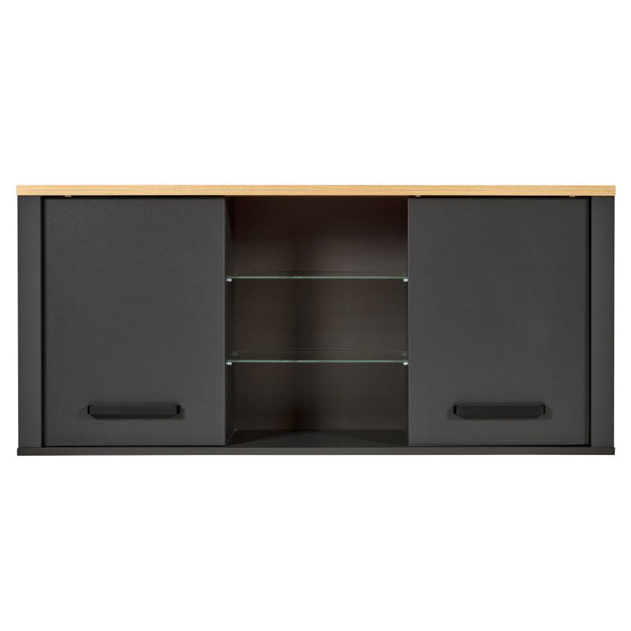 NORDIC LIVING COLLECTION Veneto v&auml;ggsk�p i antracit/hantverksm&auml;ssig ekfinish med 2 d&ouml;rrar och 4 hyllplan, varav 2 i glas