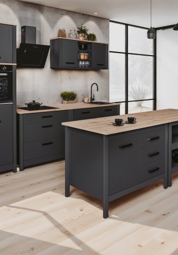 NORDIC LIVING COLLECTION Veneto v&auml;ggsk�p i antracit/hantverksm&auml;ssig ekfinish med 2 d&ouml;rrar och 4 hyllplan, varav 2 i glas