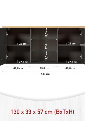 NORDIC LIVING COLLECTION Veneto v&auml;ggsk�p i antracit/hantverksm&auml;ssig ekfinish med 2 d&ouml;rrar och 4 hyllplan, varav 2 i glas