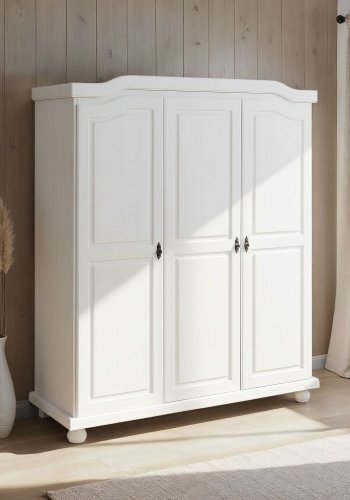 NORDIC LIVING COLLECTION Bastian lantlig garderob, 3 d�rrar, massiv furu, vit