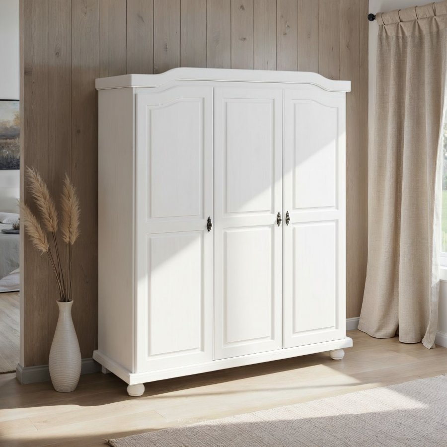 NORDIC LIVING COLLECTION Bastian lantlig garderob, 3 d�rrar, massiv furu, vit
