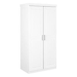 NORDIC LIVING COLLECTION Hakon vit furusk�p med 2 d�rrar och kassettd�rrar, best�ende av 1 stort fack med kl�dst�ng, 1 hatthylla och PVC-handtag