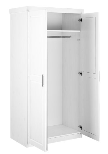 NORDIC LIVING COLLECTION Hakon skap i hvit furu med 2 d�rer og kassettd�rer, best�ende av 1 stort rom med klesstang, 1 hattehylle og PVC-h�ndtak