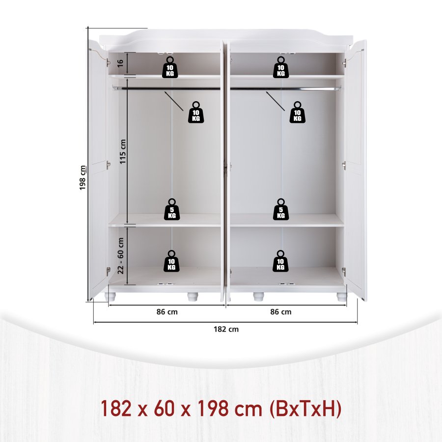 NORDIC LIVING COLLECTION Lantlig garderob Isny 4 d�rrar furu vit