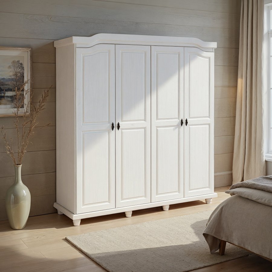 NORDIC LIVING COLLECTION Lantlig garderob Isny 4 d�rrar furu vit