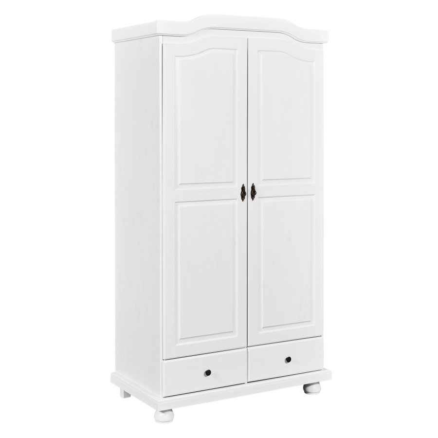 NORDIC LIVING COLLECTION Reutte lantlig garderob best�ende av 2 mjukst�ngande d�rrar, 2 l�dor med l�ttl�pande metallskenor, 1 garderobsskena i metall och en hatthylla