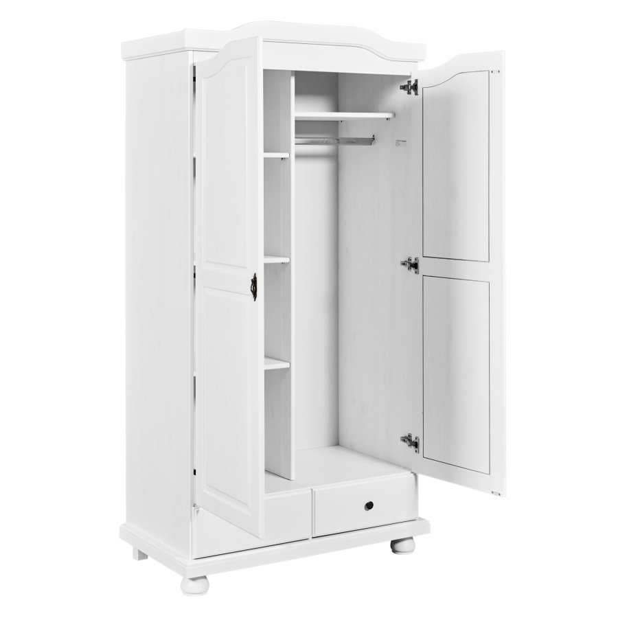 NORDIC LIVING COLLECTION Reutte lantlig garderob best�ende av 2 mjukst�ngande d�rrar, 2 l�dor med l�ttl�pande metallskenor, 1 garderobsskena i metall och en hatthylla