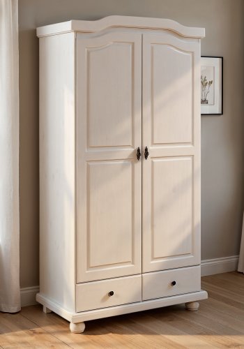 NORDIC LIVING COLLECTION Reutte lantlig garderob best�ende av 2 mjukst�ngande d�rrar, 2 l�dor med l�ttl�pande metallskenor, 1 garderobsskena i metall och en hatthylla