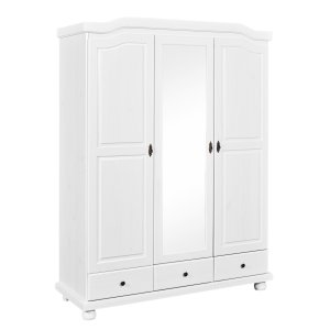 NORDIC LIVING COLLECTION Kappl lantlig garderob i massivt tr�, 3 d�rrar med 3 l�dor, 1 kl�dst�ng i metall, 1 hatthylla och 4 fack i vitt
