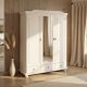 NORDIC LIVING COLLECTION Kappl lantlig garderob i massivt tr�, 3 d�rrar med 3 l�dor, 1 kl�dst�ng i metall, 1 hatthylla och 4 fack i vitt