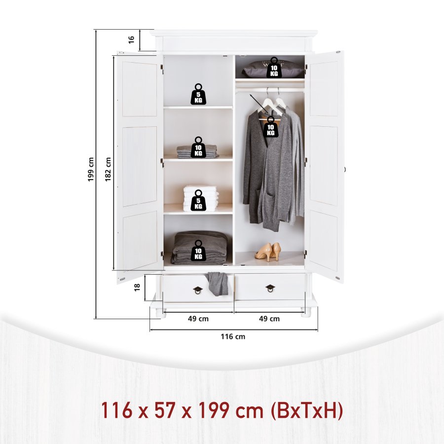 NORDIC LIVING COLLECTION Garderob/hallsk�p DANZ 2 massiv furu med 2 d�rrar i vitt