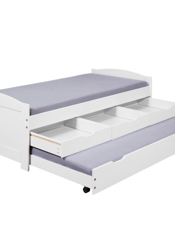 NORDIC LIVING COLLECTION Funktionss�ng Ulli 90x190 tillverkad av massivt tr� i vitlack med 3 l�dor och extra sovyta inklusive ribbotten
