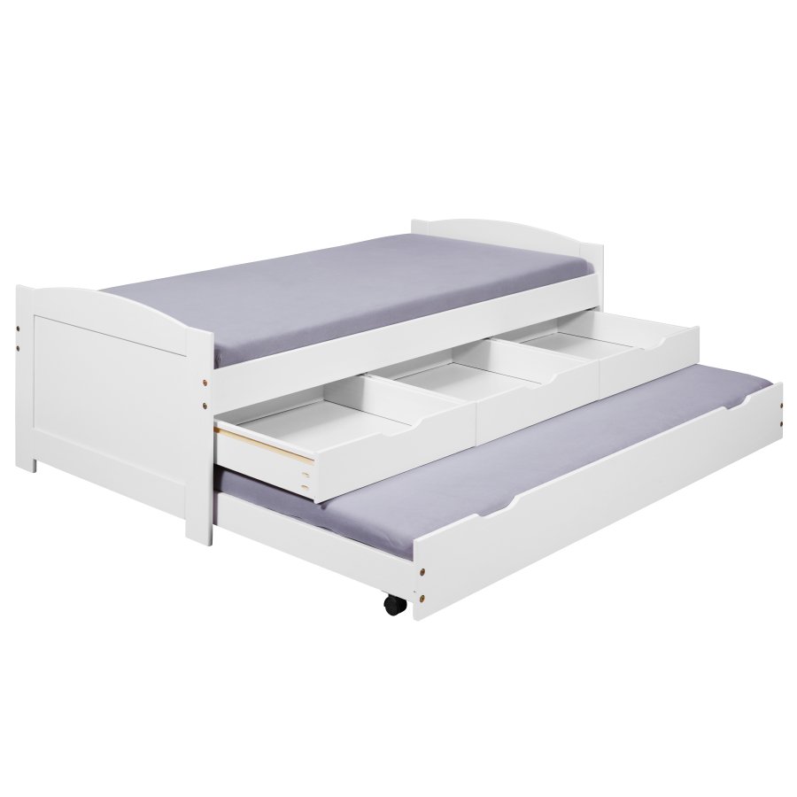 NORDIC LIVING COLLECTION Funktionss�ng Ulli 90x190 tillverkad av massivt tr� i vitlack med 3 l�dor och extra sovyta inklusive ribbotten