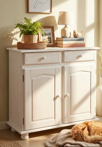 NORDIC LIVING COLLECTION Lovi sk�nk med 2 d�rrar och 2 l�dor, massiv furu, vit