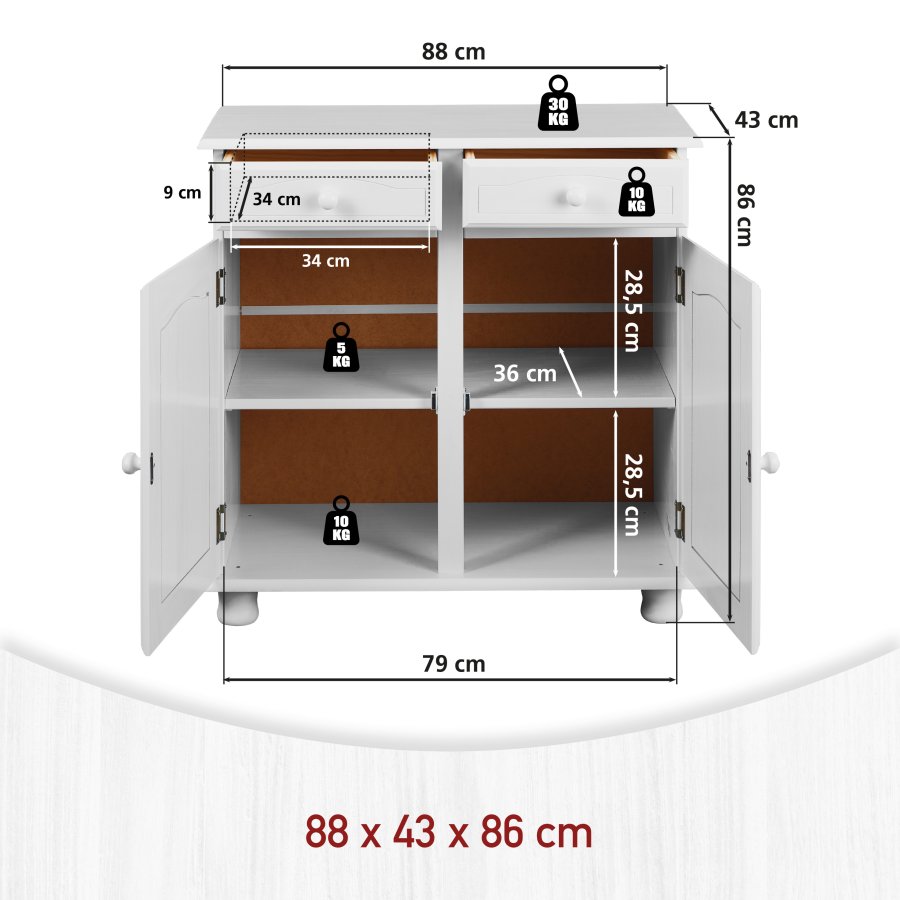 NORDIC LIVING COLLECTION Lovi sk�nk med 2 d�rrar och 2 l�dor, massiv furu, vit