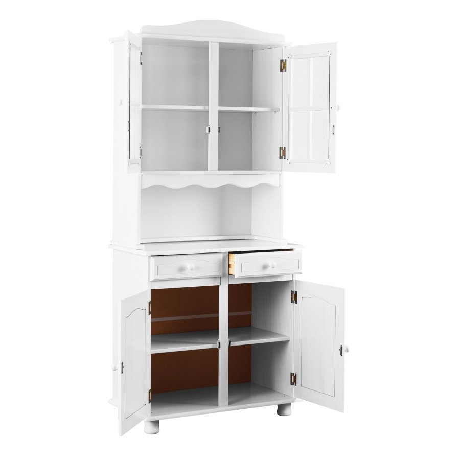 NORDIC LIVING COLLECTION Valencia vitrineskap i hvit furu med 2 skuffer og 2 hyller bak 4 d�rer