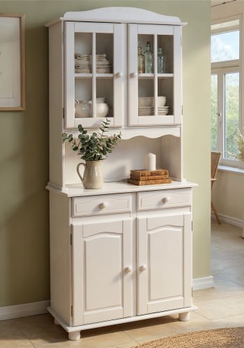 NORDIC LIVING COLLECTION Valencia vitrineskap i hvit furu med 2 skuffer og 2 hyller bak 4 d�rer