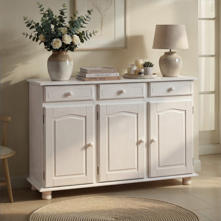 NORDIC LIVING COLLECTION Livio sk�nk med 3 d�rrar och 3 l�dor, massiv furu, vit