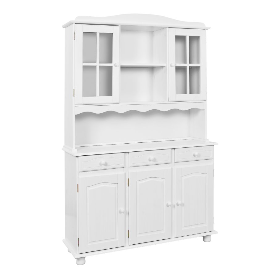 NORDIC LIVING COLLECTION Siena vitrineskap, furu, hvit, med 3 skuffer og 5 hyller bak 5 d�rer.