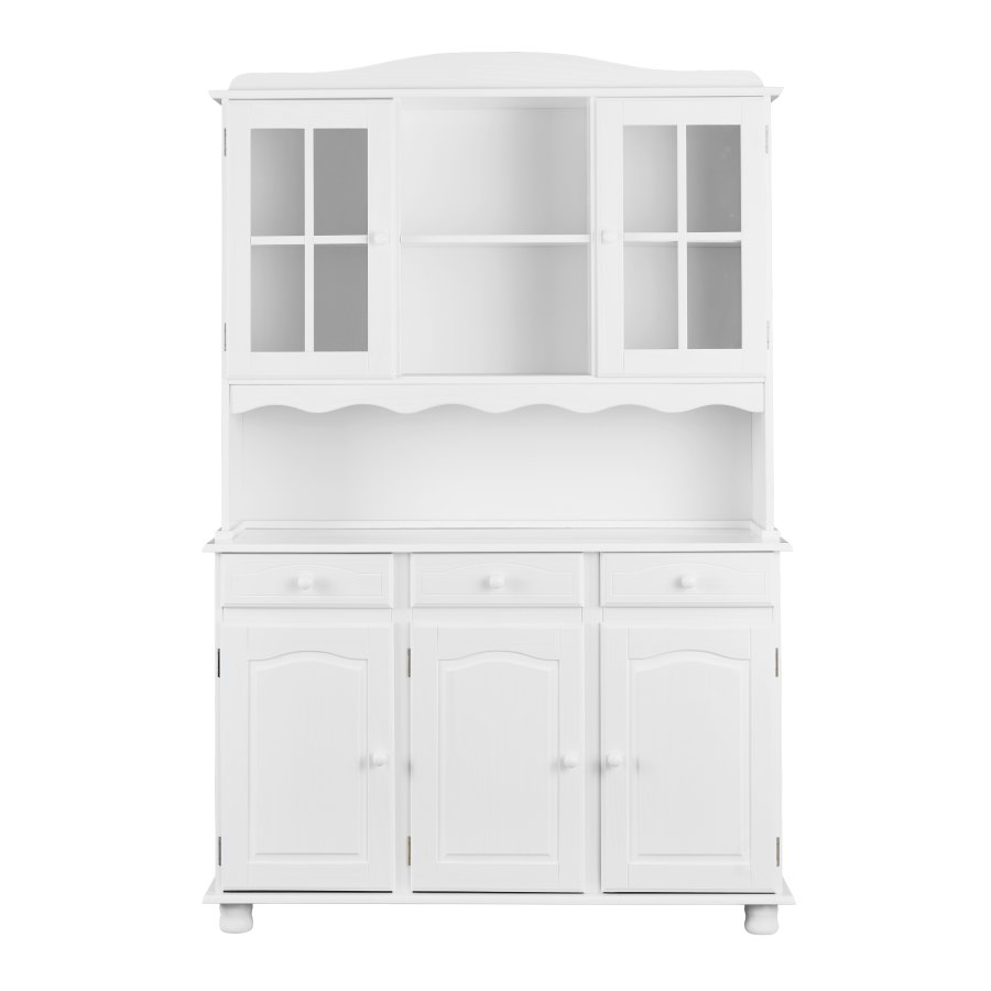 NORDIC LIVING COLLECTION Siena vitrineskap, furu, hvit, med 3 skuffer og 5 hyller bak 5 d�rer.