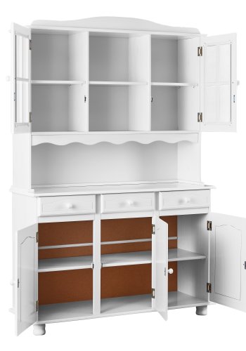 NORDIC LIVING COLLECTION Siena vitrineskap, furu, hvit, med 3 skuffer og 5 hyller bak 5 d�rer.