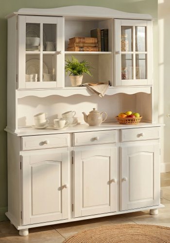 NORDIC LIVING COLLECTION Siena vitrineskap, furu, hvit, med 3 skuffer og 5 hyller bak 5 d�rer.
