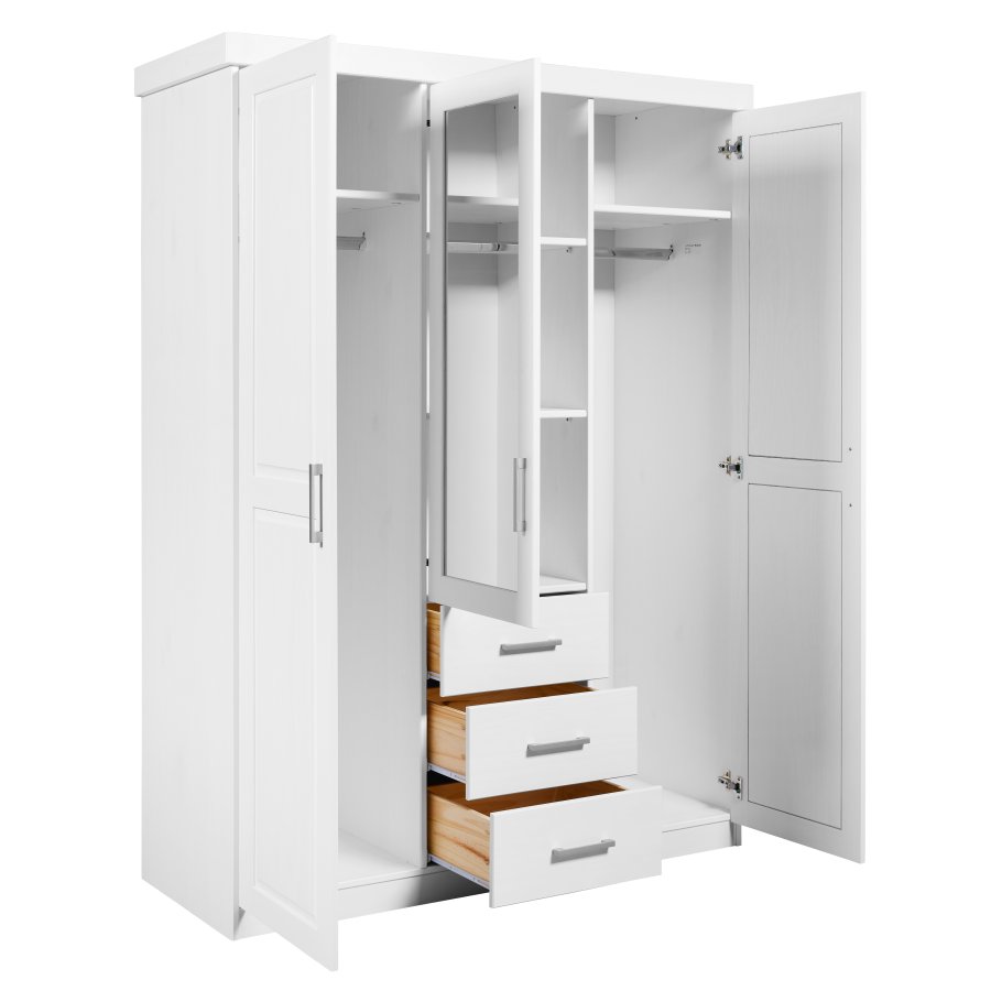 NORDIC LIVING COLLECTION Geraldo vitt sk�p med 3 d�rrar/3 l�dor och kassettd�rrar