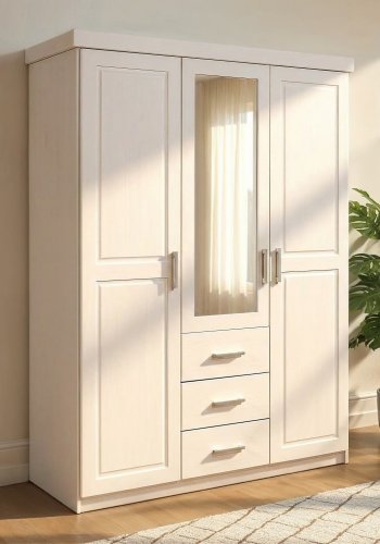 NORDIC LIVING COLLECTION Geraldo vitt sk�p med 3 d�rrar/3 l�dor och kassettd�rrar